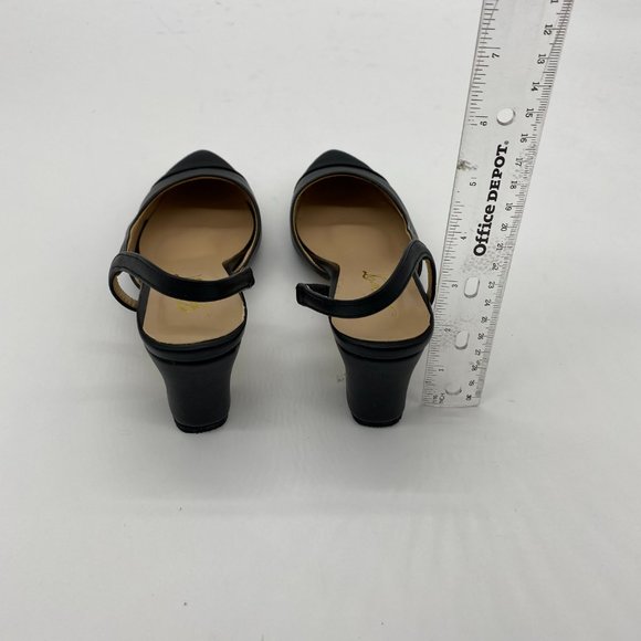 FOWT Black Slingback Pointy Toe Chunky Sandal Heel - Picture 6 of 8